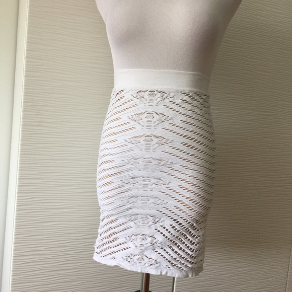 Bebe Cut Out Bodycon Skirt in White - Picture 1 of 7